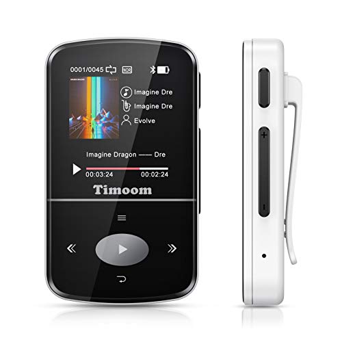 Timoom Reproductor MP3 Bluetooth, Mini MP4 reproductor deportivo con 32 GB, HiFi portátil sin pérdidas X56, Radio FM, Podómetro inteligente, Fotos, Grabaciones, Libro electrónico, Soporta hasta 128 GB