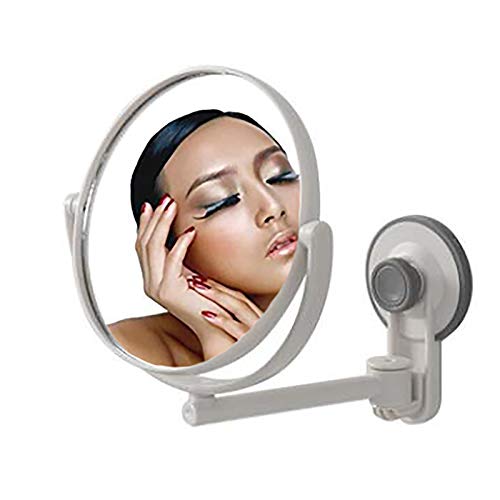 tyuiop Espejo de Maquillaje Sin Perforaciones, Espejo de Pared para Baño de Doble Cara Espejo de Tocador de Plástico Espejo Giratorio 2X, Fácil de Instalar