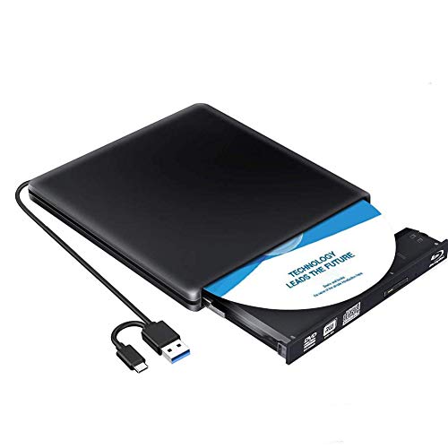 Unidad Externa de DVD BLU-Ray,BLU Ray 3D Grabadora DVD Reproductor Externo Portatil USB 3.0/Type-C Grabadora de Lector de CD DVD Disco para Windows 10/7/8/Vista/XP/Mac OS Linux(Negro)