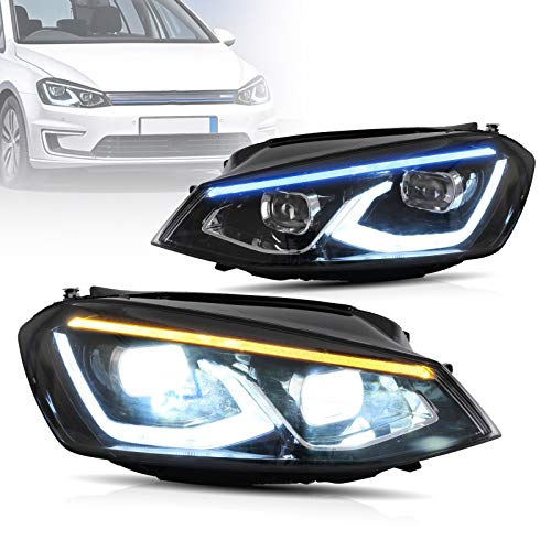 VLAND Faros delanteros LED completos compatibles con Golf 7 mk7 VII TSI TDI 2012-2017 Conjunto de lámpara frontal, (no apto para Golf 7 GTI o R y Golf 7.5), con DRL dinámico y luz azul de respiración VLAND Faros delanteros LED completos compatibles con Golf 7 mk7 VII TSI TDI 2012-2017 Conjunto de lámpara frontal, (no apto para Golf 7 GTI o R y Golf 7.5), con DRL dinámico y luz azul de respiración