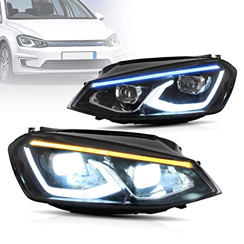 VLAND Faros delanteros LED completos compatibles con Golf 7 mk7 VII TSI TDI 2012-2017 Conjunto de lámpara frontal, (no apto para Golf 7 GTI o R y Golf 7.5), con DRL dinámico y luz azul de respiración