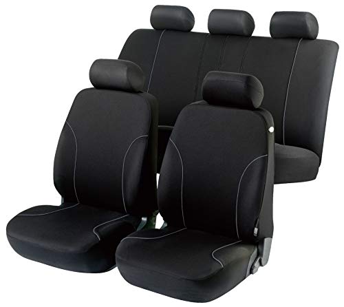 WALSER Funda de asiento para automóvil Allessandro con cremallera, ZIPP-IT fundas protectoras de automóvil, juego completo, 2 fundas de asiento delanteras, 1 funda de asiento trasera negra 11799