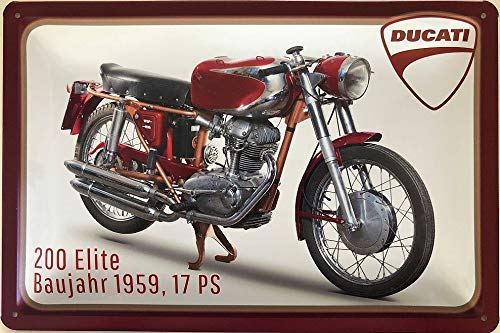 WooEooL - Cartel de pared retro retro para pared, diseño de motocicleta Ducati 200 Elite BJ 1959, 17 HP, para decoración del hogar, cafetería, bar, pub, 20 x 30 cm