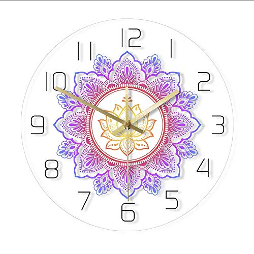 yrfchgj Mandala con Flor de Loto Reloj de Pared Moderno OM Studio Sign Sala de Estar Dormitorio Decoración de Pared Bohemia Reloj de Pared psicodélico Reloj