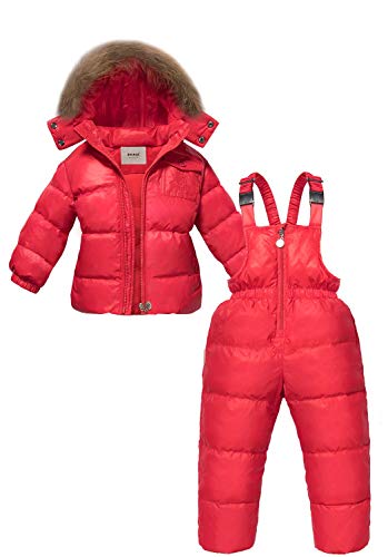 ZOEREA Trajes de Esquí para Niñas Chaquetas Niño Abrigos con Capucha + Pantalones de Nieve Invierno Ropa Set 2 Piezas (Rojo, 110)