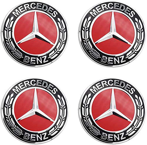 4x 75mm Tapas Centrales De Llanta Mercedes De AleaciÓN Roja A B C E S Clase Cla Cls Slk Ml Amg