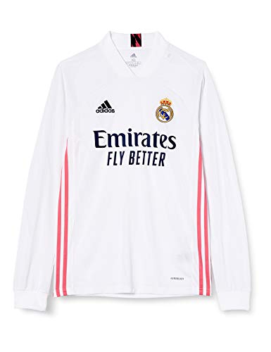 Adidas Real Madrid Temporada 2020/21 Camiseta Manga Larga Primera Equipación Oficial, Unisex, Blanco, M
