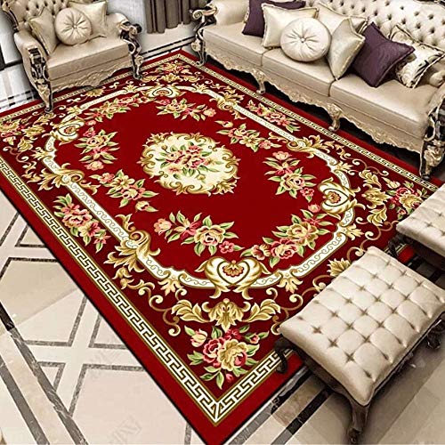 Alfombra Geométrica Uso Interior y Exterior Estilo de Palacio Chino Rojo Adecuado para salón Dormitorio baño sofá Silla cojín，80X120(31X47inch)