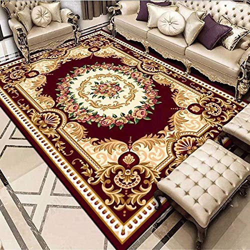 Alfombra Geométrica Uso Interior y Exterior Vintage marrón Nuevo Palacio Chino Adecuado para salón Dormitorio baño sofá Silla cojín，160X200(63X79inch)