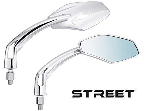 AMAS The Best Par de espejos retrovisores "STREET" universales moto – Custom – Naked – Street aluminio cristal azul rosca 10 mm (cromo)
