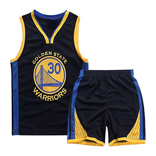 Angel ZYJ Maillots de Baloncesto para Niños- Conjunto Curry#30 Camiseta de Baloncesto Chaleco & Pantalones Cortos de Verano para Chicos y Chicas (Negro y Azul #30, s)