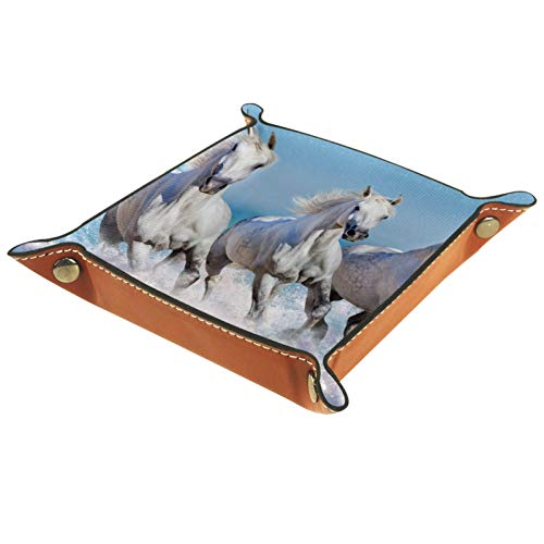 Bandeja de dados, plegable de cuero para dados, para juegos de dados RPG, D&D y otros juegos de mesa, gallop de corrida de caballo blanco en olas Bandeja de dados, plegable de cuero para dados, para juegos de dados RPG, D&D y otros juegos de mesa, gallop de corrida de caballo blanco en olas