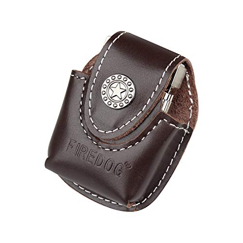 Caja de bolsillo más ligera hecha a mano de cuero genuino con cinturón Antorcha electrónica para encendedor de cigarrillos de gasolina (Negro)