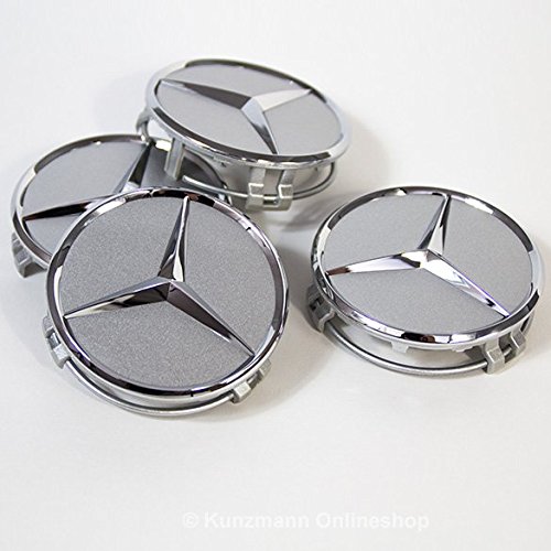 Car Parts - 4 tapas centrales plateadas para tapacubos con el logotipo de Mercedes, 75 mm, para llantas de aleación