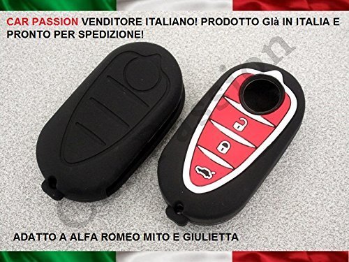car passion guscio-Nero-Rosso cáscara Llave Carcasa Alfa Romeo Mito Giulietta de Silicona Goma 3 Teclas, Color Negro