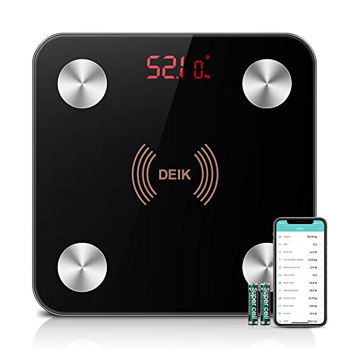 DEIK Báscula de Baño Inteligente Digital Alta Medición Precisa, Bascula Grasa Corporal, Balanza Digital Baño con Bluetooth por iOS y Android App, Análisis 13 Funciones, 180 kg / 400 lb