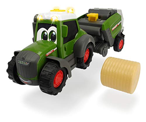 Dickie- Happy Series-Tractor FENDT con EMPACADORA-Luz y Sonido-Diseño ergonómico-30cm-Adecuado a Partir de 1 año (3815001)