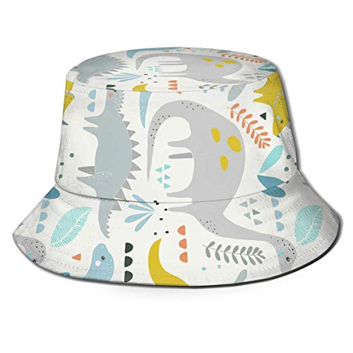 Dinosaurio Gris Lindo Gigante Unisex impresión Cubo Sombrero Sombreros de Pescador Verano Reversible Empacable Gorra