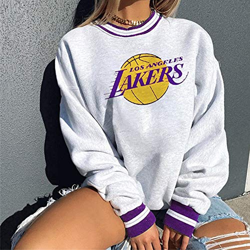 Dybory Sudadera de la NBA para Mujer, Sudadera Ligera con el Logotipo del Equipo de Los Angeles Lakers, Adecuada para otoño e Invierno,Blanco,S