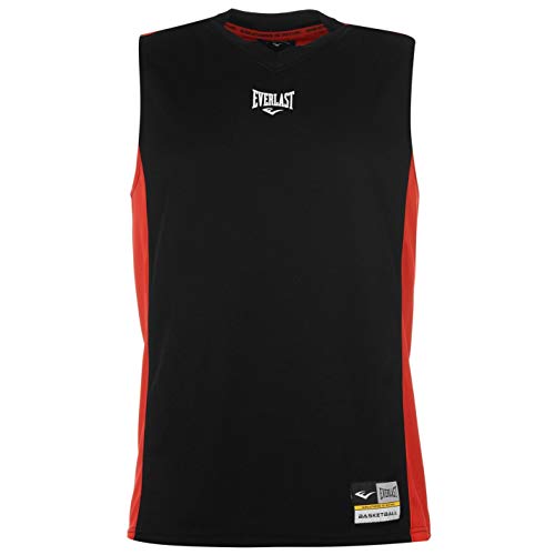 Everlast - Camiseta de baloncesto para hombre con cuello en V negro/rojo L