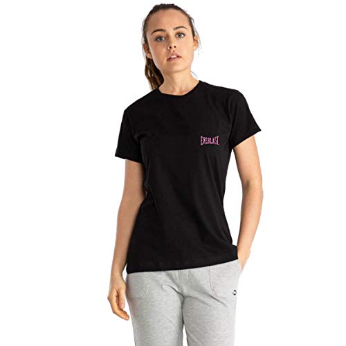 Everlast Camiseta de mujer de manga corta deportiva bajo mono de cuello redondo negro o rosa coral Negro M