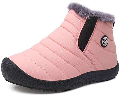 Gaatpot Zapatos Invierno Niña Niño Botas de Nieve Forradas Zapatillas Sneaker Botines Planas para Unisex Niños Rosa 30.5 EU = 31 CN