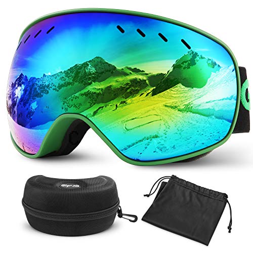Glymnis Gafas de Esquí Máscara Gafas Esqui Snowboard OTG Super Gran Angular UV400 Protección para Hombre Mujer Adultos Jóvenes (Verde)