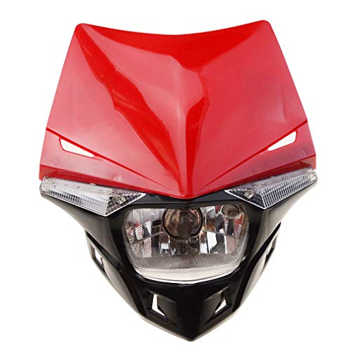 GOOFIT Faro Delantero Moto, H4 LED Universal 12V 35W Homologado Supermoto Motocross para Bicicleta Cafe Racer ATV Rojo