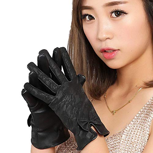 Guantes Para Mujer Patrón De Encaje Otoño E Invierno Pajarita Conducción Cálido De Especial Estilo Automóviles Manoplas Al Aire Libre Manoplas (Color : Schwarz, Size : L)