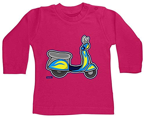 Hariz - Camiseta de manga larga para bebé, diseño de excavadora y tren Unicornio fucsia. Talla:18-24 meses
