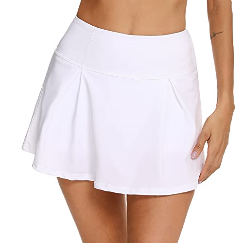 iClosam Faldas Deportivas Mujer Cómoda Faldas Plisadas Respirable Falda Corta Verano para Entrenamiento de Gimnasia Blanco S