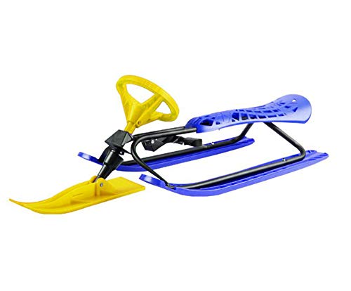 JFJL Trineo de esquí con Frenos, Trineo de Racer de plástico, Trineo de Nieve orientable para niños de Descenso para niños Mayores de 6,Blue