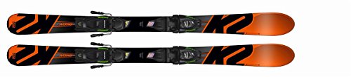K2 Ski Indy – Esquís para niño fdt Rojo Negro + Fijaciones Marker Fastrak M2 4.5/7.5 en Juego, rojo, negro