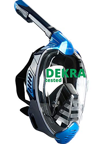 Khroom® Máscara de Snorkel Segura para CO2, Máscara Facial de Esnórquel Antivaho | Seaview X - Máscara de Buceo para Adultos y niños (Azul, L/XL)