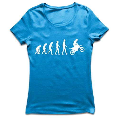 lepni.me Camiseta Mujer Evolución del Motocross Equipo de Moto Ropa de Carreras Todoterreno (Medium Azul Blanco)