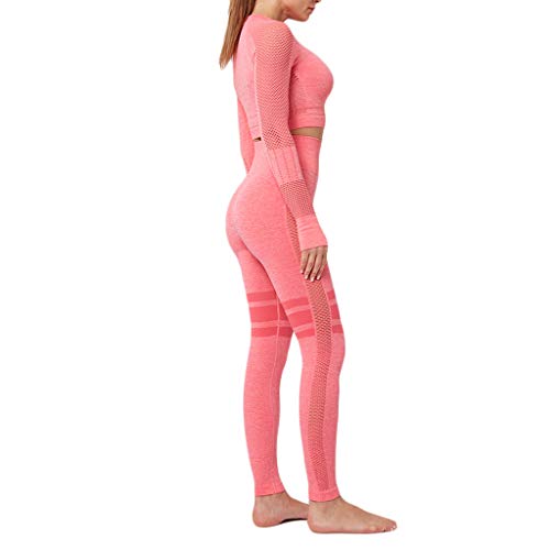 MOVERV Chándales Deportivos de Mujer,Mujeres Crop Top Leggings Fitness Sport Yoga Athletic Traje Conjunto de 2 Piezas Elástico Aptitud Running Gimnasio Entrenamiento Pantalon