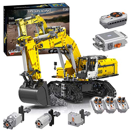 Myste Excavadora de orugas con 6 motores y 3 receptores, 2071 piezas 2,4 G RC excavadora de orugas RC, mando a distancia excavadoras bloques de construcción compatible con Lego