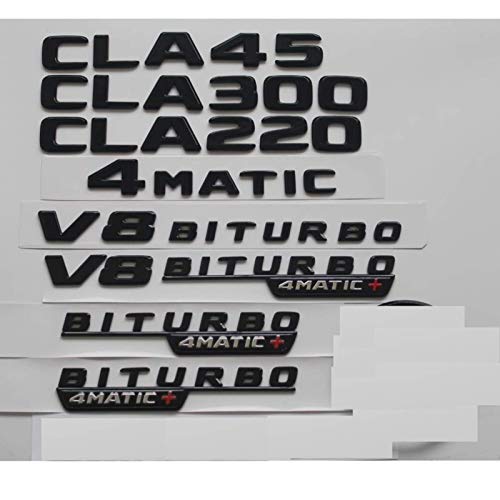 Negro brillante para Mercedes Benz C117 X117 W117 CLA45 AMG CLA220 CLA200 CLA250 V8 BITURBO 4MATIC tronco trasero estrella emblemas insignias (1 par V8 BITURBO, negro brillante)