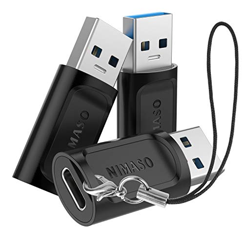NIMASO Adaptador USB C a USB 3.0（3Piezas,USB C Hembra a USB Macho Adaptador de Carga Rápida Double Cara 3.0 para MacBook,Samsung S20,Google Pixel 4,Huawei y Otros Dispositivos con USB C-Negro
