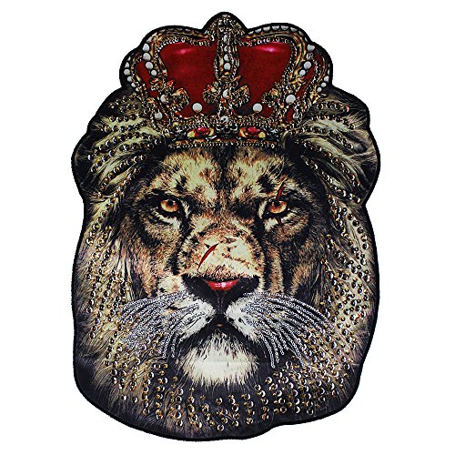 Parches con diseño de cabeza de león de gran corona con lentejuelas, tela grande para coser en la parte trasera de la chaqueta, 1 pieza (B)