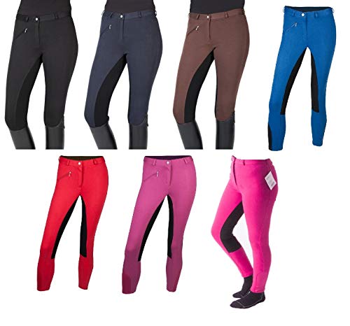 PFIFF 102290 Thea - Pantalones de equitación para Mujer (Piel sintética, Ribetes completos, Talla 36), Color Rojo