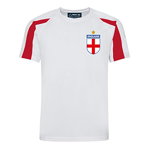 Print Me A Shirt Camiseta Fútbol Personalizable para Adultos de la Selección de Inglaterra, Camiseta Blanca y Roja Inglaterra, Camiseta Selección Inglés
