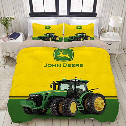 QWAS John .Deere Traktor - Juego de funda nórdica (100% microfibra, impresión 3D, muy suave y cómoda, todos los tamaños, 3,140 x 210 cm + 50 x 75 cm x 2)