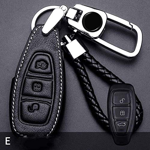 QWASDFG Funda para Llave de Coche, Anillo de Cuero, para Ford Fiesta Focus 23 MK2 MK3 Mondeo MK4 Ecosport Kuga Escape Explorer Ranger E QWASDFG Funda para Llave de Coche, Anillo de Cuero, para Ford Fiesta Focus 23 MK2 MK3 Mondeo MK4 Ecosport Kuga Escape Explorer Ranger E