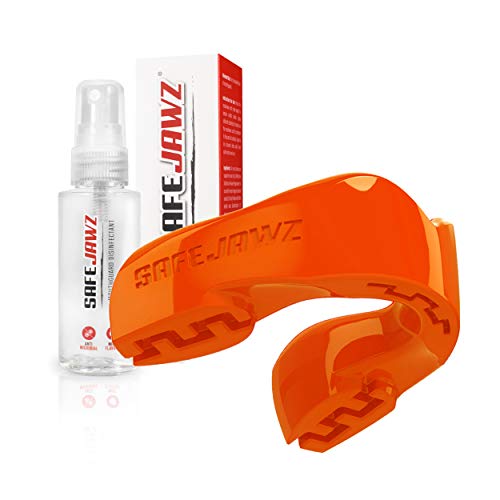 SAFEJAWZ Protector bucal y Spray desinfectante 50ml Paquete para Deportes de Contacto, Rugby Boxing Artes Marciales (Naranja, Adulto (12+ Años))