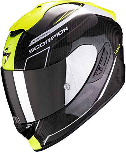 Scorpion Casco de moto EXO-1400 AIR CARBON BEAUX White-Neon Yellow, Negro/Amarillo, S