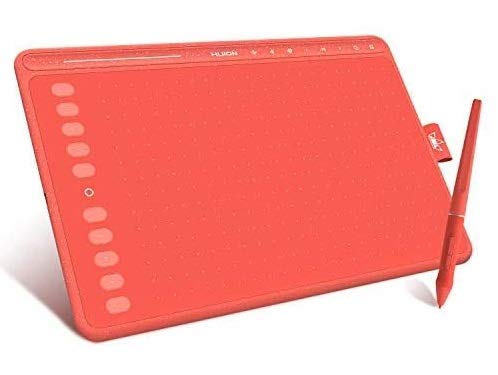 Tableta Gráfica HUION HS611 (Rojo Coral) 10x6 Pulgadas Equipado con Teclas Multimedia y Barra Táctil, 10 Teclas de Prensa Programables, Compatibles con Windows/macOS/Android