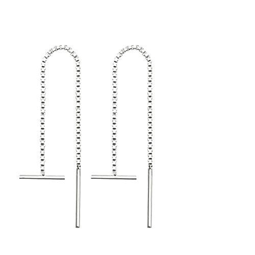 Tata Gisele© - Pendientes de plata 925/000 rodiada – Colgantes por los 2 lados (sin enganche) cadena y barra (Horizontal y vertical)