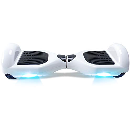 TOEU - Patinete Eléctrico Hoverboard, Ruedas de 6.5", Leds, Potente batería de Litio, Bluetooth, Self Balancing, monopatín eléctrico Auto-Equilibrio (White-Bluetooth)