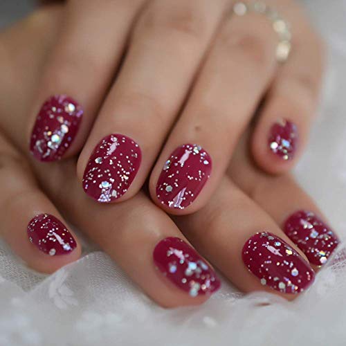 Uñas Postizas Deep Rose Red Press Nail Mix Flash Decoración Nail Elíptica Uv Polish Cover Gloss Nail Art Tip A